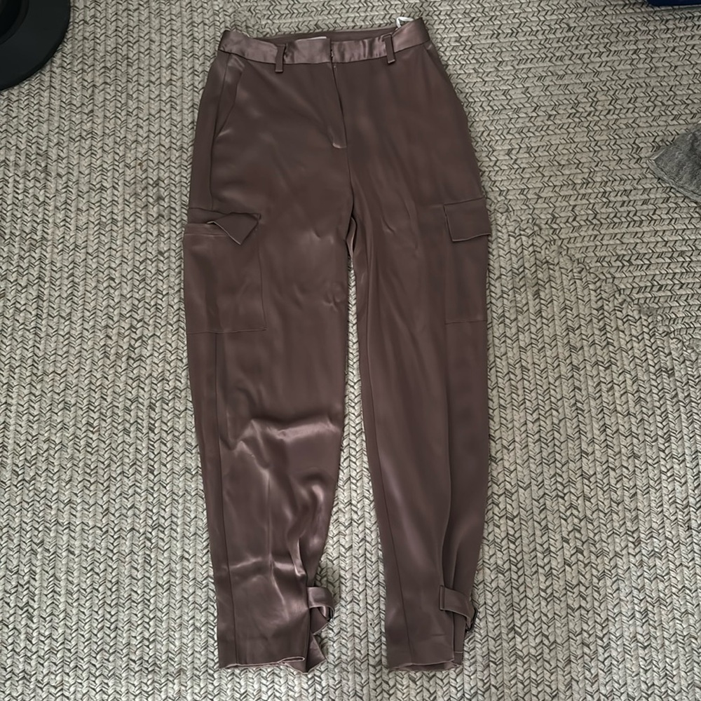 Aritzia Chocolate Satin Cargo Trousers